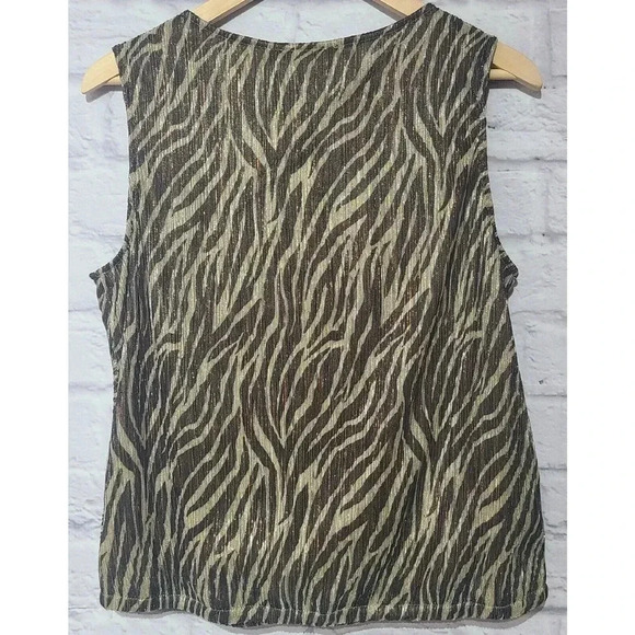 Anthropologie Eri + Ali Kasi Top Blouse Womens Large Petite Zebra Print Metallic - Picture 4 of 8